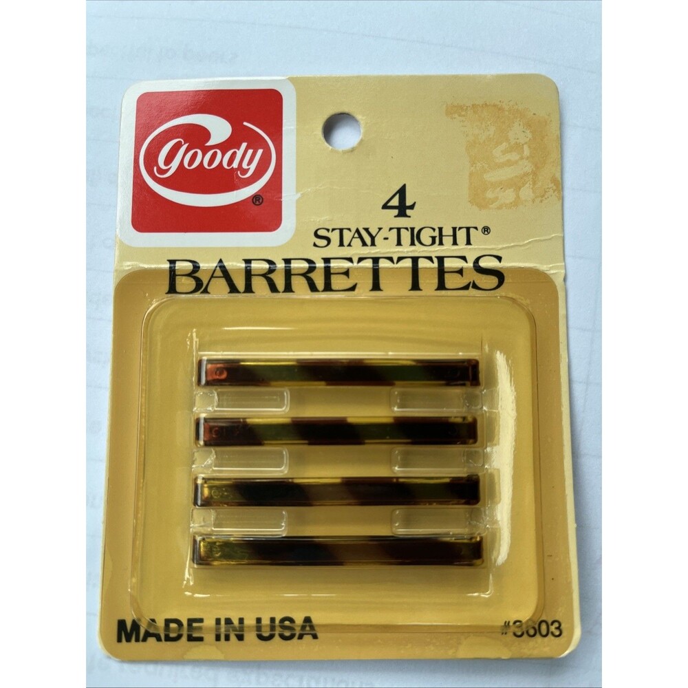 Vintage Goody Stay Tight Barrettes 2 inch Faux Tortoise 4 Pack 1975 #3603